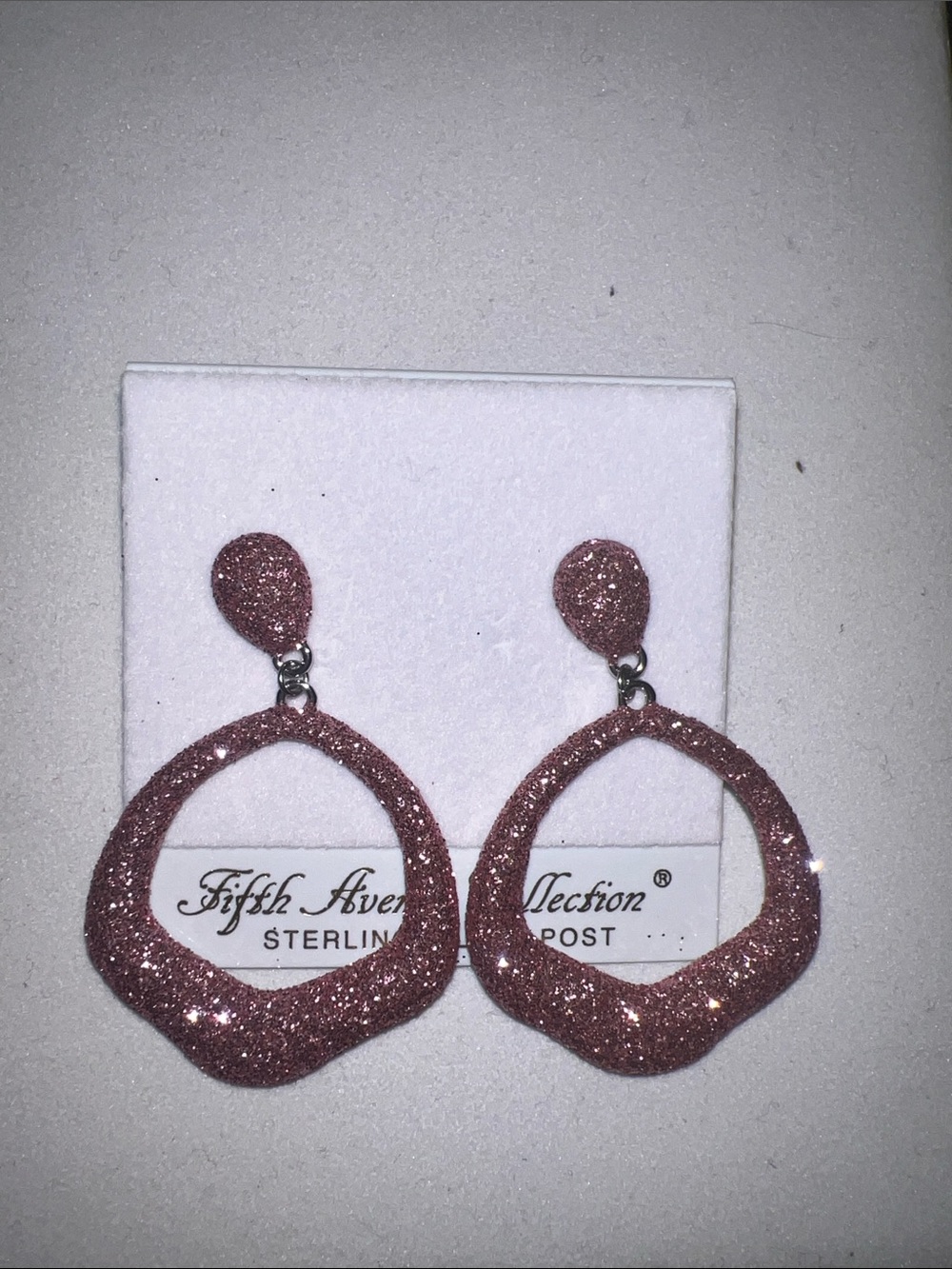 Fifth Avenue Collection Rose Pink Glitter Drop Earrings